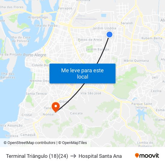 Terminal Triângulo (18)(24) to Hospital Santa Ana map