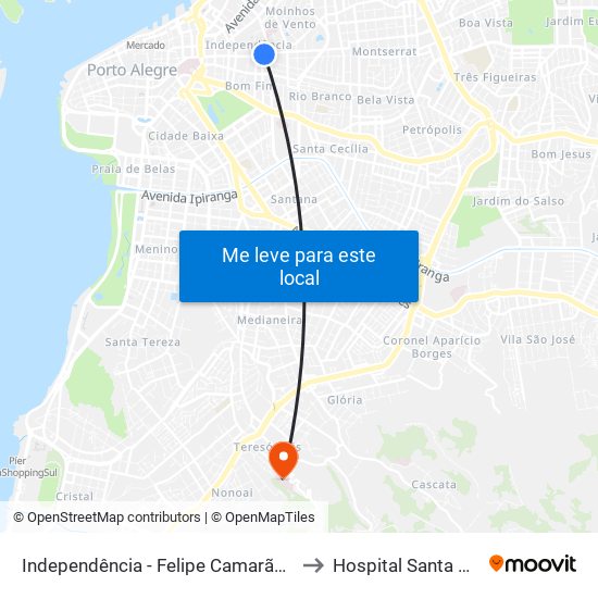 Independência - Felipe Camarão Cb to Hospital Santa Ana map