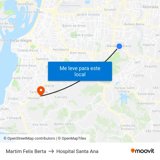 Martim Felix Berta to Hospital Santa Ana map
