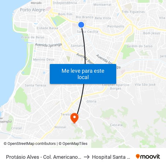 Protásio Alves - Col. Americano Cb to Hospital Santa Ana map