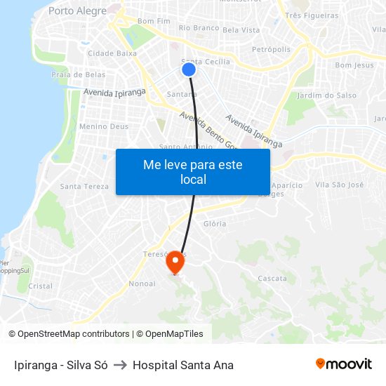 Ipiranga - Silva Só to Hospital Santa Ana map