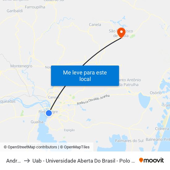 Andradas to Uab - Universidade Aberta Do Brasil - Polo São Francisco De Paula map