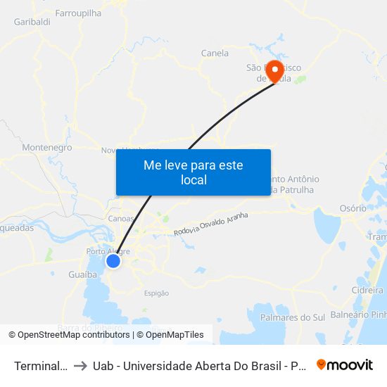 Terminal Azenha to Uab - Universidade Aberta Do Brasil - Polo São Francisco De Paula map