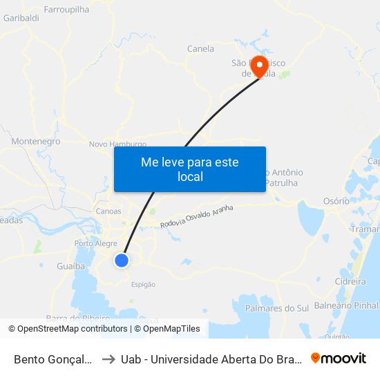 Bento Gonçalves - Veterinária to Uab - Universidade Aberta Do Brasil - Polo São Francisco De Paula map