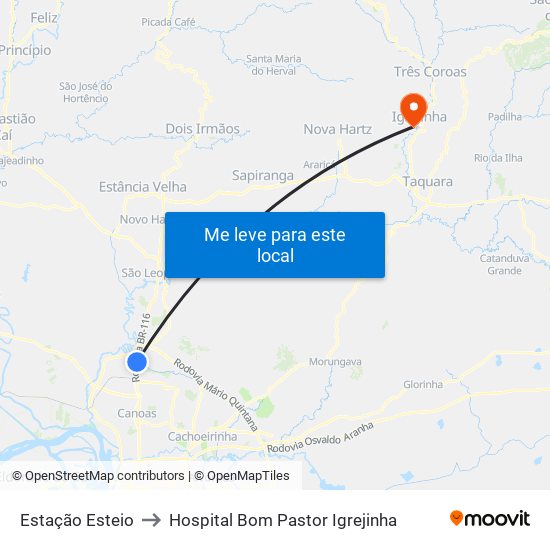 Estação Esteio to Hospital Bom Pastor Igrejinha map