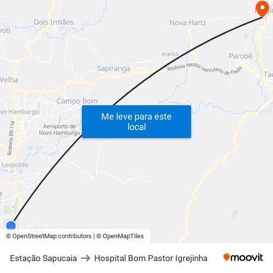 Estação Sapucaia to Hospital Bom Pastor Igrejinha map