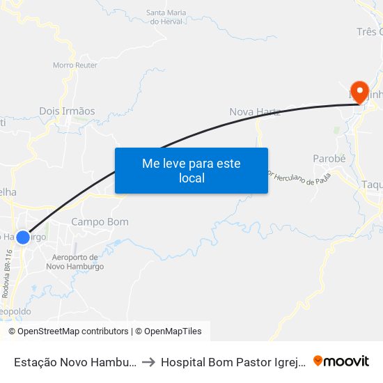 Estação Novo Hamburgo to Hospital Bom Pastor Igrejinha map