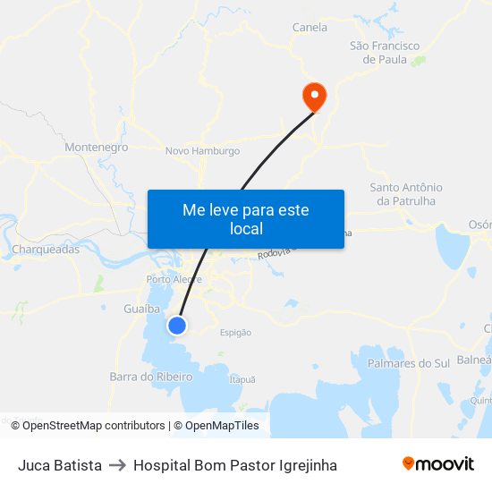 Juca Batista to Hospital Bom Pastor Igrejinha map