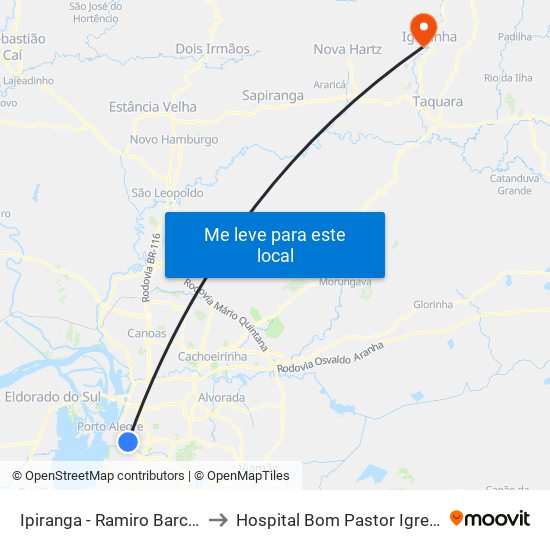 Ipiranga - Ramiro Barcelos to Hospital Bom Pastor Igrejinha map