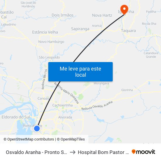 Osvaldo Aranha - Pronto Socorro Cb to Hospital Bom Pastor Igrejinha map