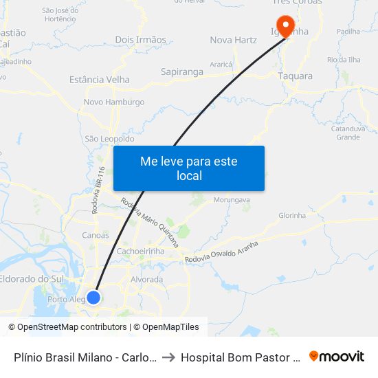Plínio Brasil Milano - Carlos Gomes to Hospital Bom Pastor Igrejinha map