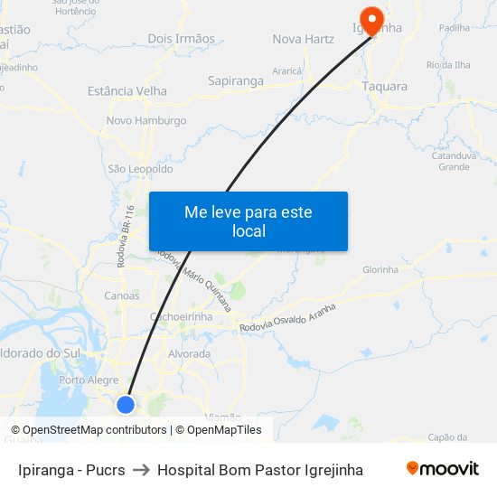 Ipiranga - Pucrs to Hospital Bom Pastor Igrejinha map