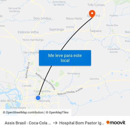 Assis Brasil - Coca-Cola Femsa to Hospital Bom Pastor Igrejinha map