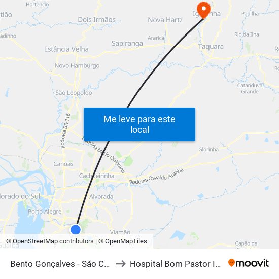 Bento Gonçalves - São Carlos Bc to Hospital Bom Pastor Igrejinha map