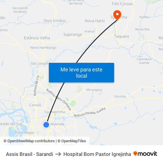 Assis Brasil - Sarandi to Hospital Bom Pastor Igrejinha map