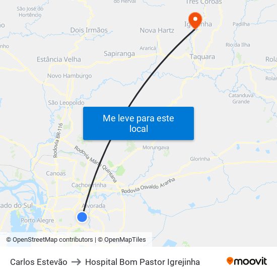 Carlos Estevão to Hospital Bom Pastor Igrejinha map