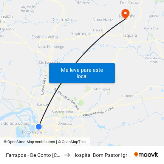 Farrapos - De Conto [Centro] to Hospital Bom Pastor Igrejinha map