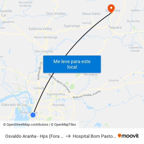 Osvaldo Aranha - Hps (Fora Do Corredor) to Hospital Bom Pastor Igrejinha map