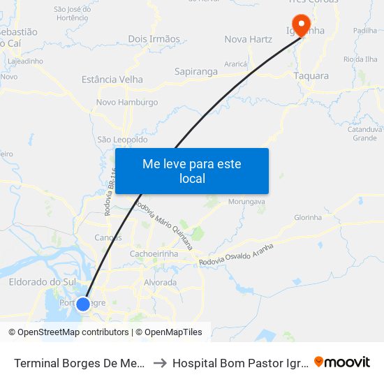 Terminal Borges De Medeiros to Hospital Bom Pastor Igrejinha map