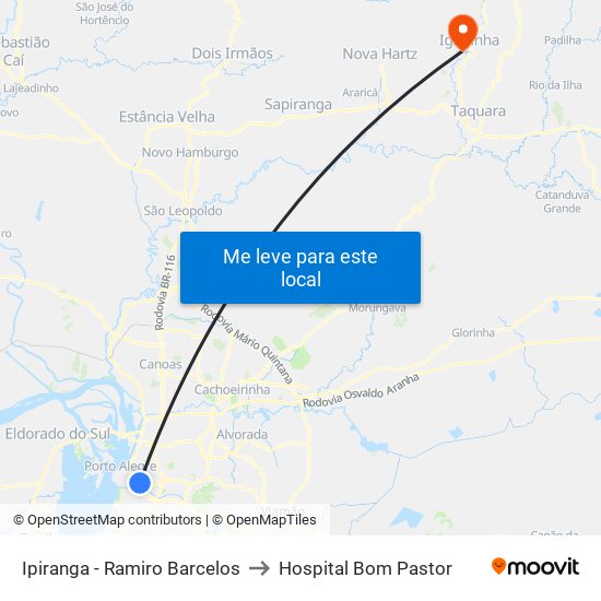 Ipiranga - Ramiro Barcelos to Hospital Bom Pastor map