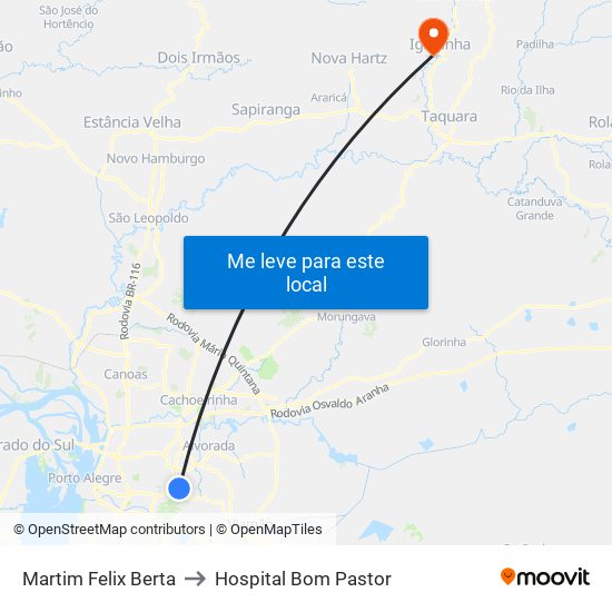 Martim Felix Berta to Hospital Bom Pastor map