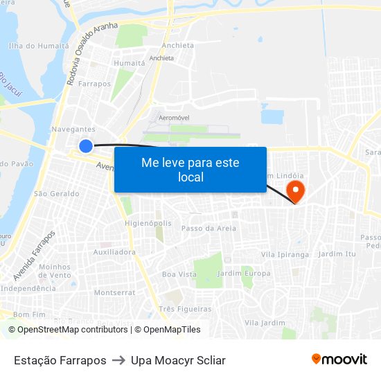 Estação Farrapos to Upa Moacyr Scliar map