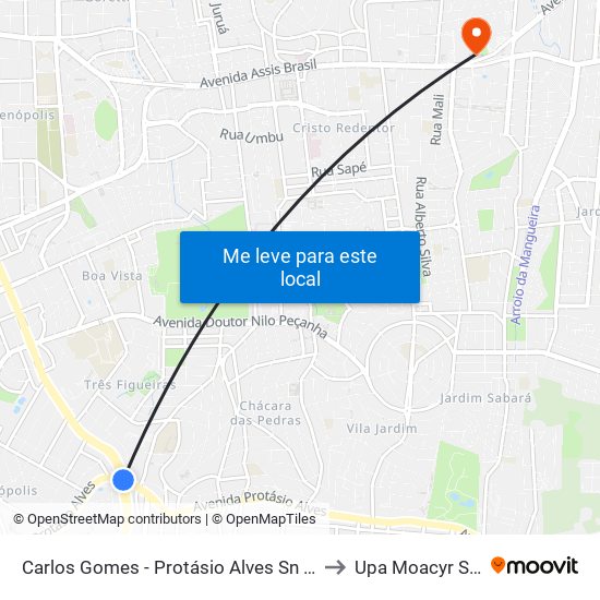 Carlos Gomes - Protásio Alves Sn (Piso 1) to Upa Moacyr Scliar map