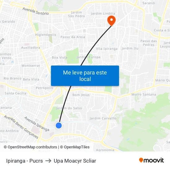Ipiranga - Pucrs to Upa Moacyr Scliar map