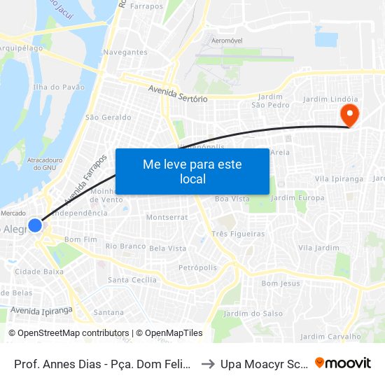 Prof. Annes Dias - Pça. Dom Feliciano to Upa Moacyr Scliar map