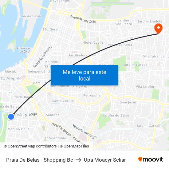 Praia De Belas - Shopping Bc to Upa Moacyr Scliar map