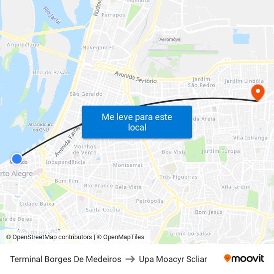 Terminal Borges De Medeiros to Upa Moacyr Scliar map