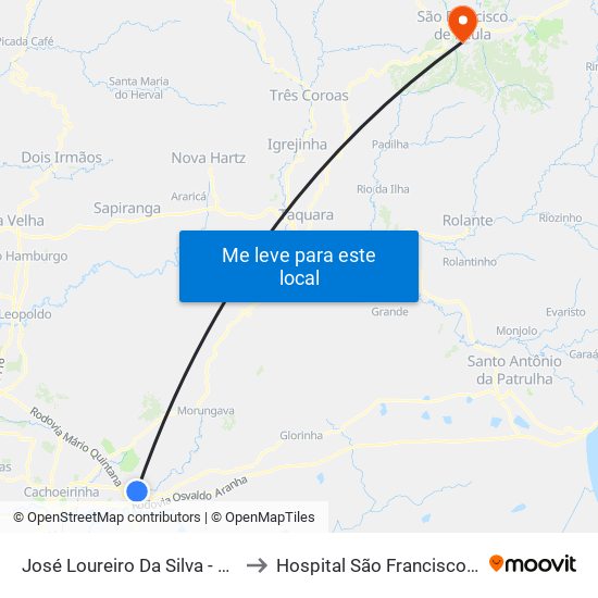 José Loureiro Da Silva - Parada 81 to Hospital São Francisco De Paula map