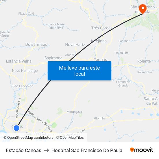 Estação Canoas to Hospital São Francisco De Paula map