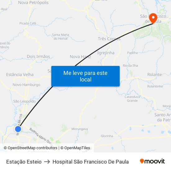 Estação Esteio to Hospital São Francisco De Paula map