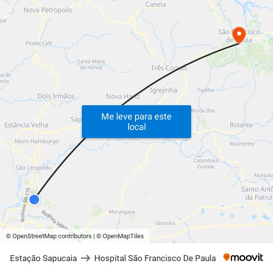 Estação Sapucaia to Hospital São Francisco De Paula map