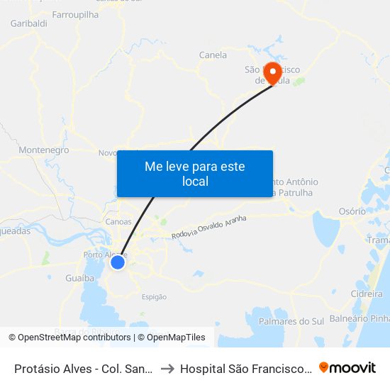 Protásio Alves - Col. Santa Inês Cb to Hospital São Francisco De Paula map