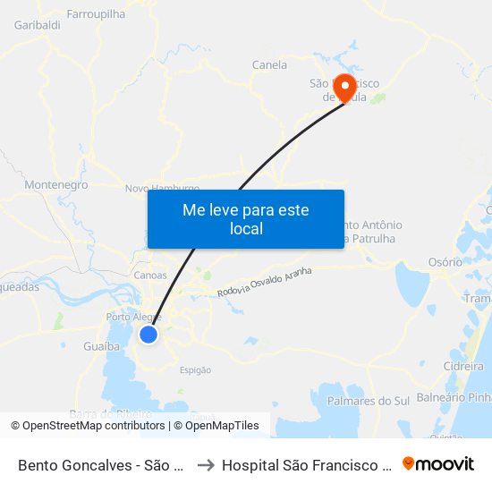 Bento Goncalves - São Jorge Cb to Hospital São Francisco De Paula map