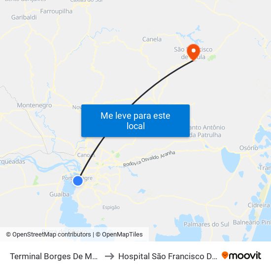 Terminal Borges De Medeiros to Hospital São Francisco De Paula map