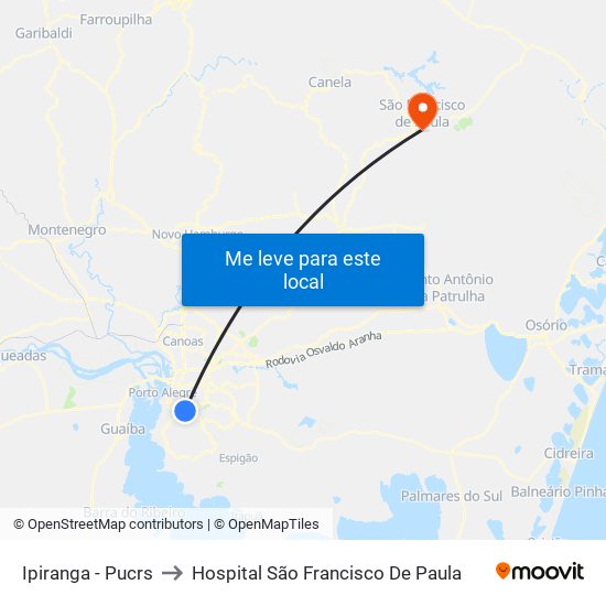 Ipiranga - Pucrs to Hospital São Francisco De Paula map