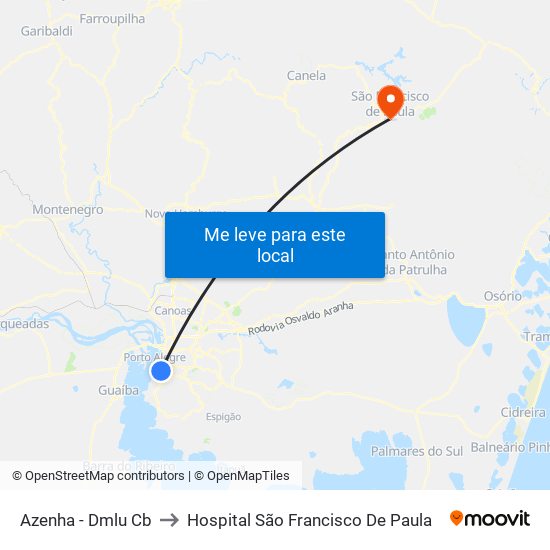 Azenha - Dmlu Cb to Hospital São Francisco De Paula map