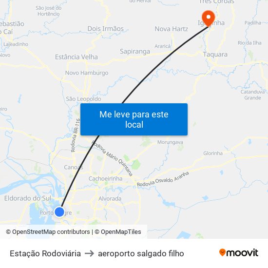 Estação Rodoviária to aeroporto salgado filho map