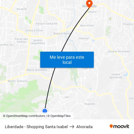 Liberdade - Shopping Santa Isabel to Alvorada map