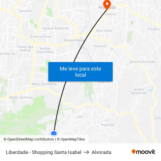 Liberdade - Shopping Santa Isabel to Alvorada map