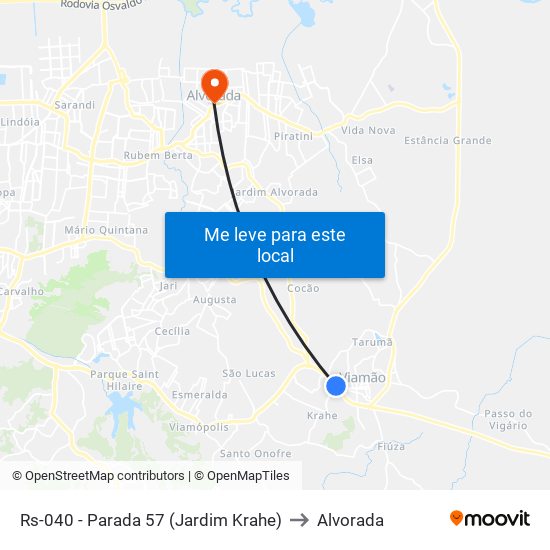 Rs-040 - Parada 57 (Jardim Krahe) to Alvorada map