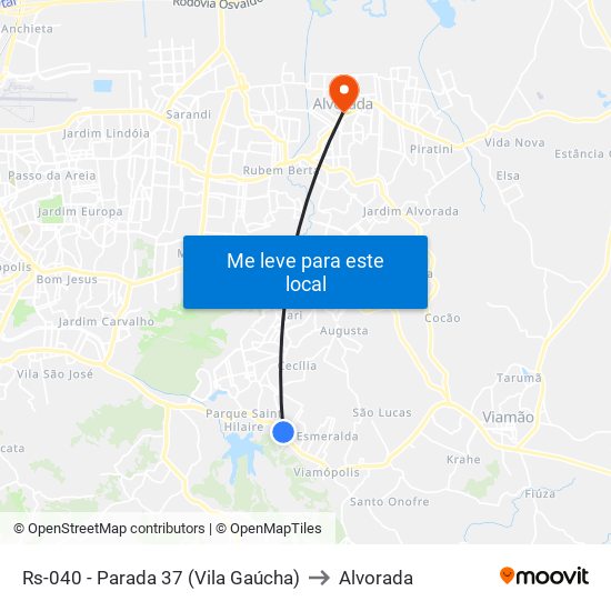 Rs-040 - Parada 37 (Vila Gaúcha) to Alvorada map