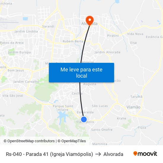 Rs-040 - Parada 41 (Igreja Viamópolis) to Alvorada map