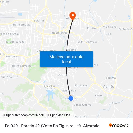 Rs-040 - Parada 42 (Volta Da Figueira) to Alvorada map