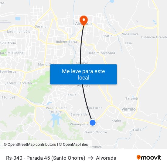 Rs-040 - Parada 45 (Santo Onofre) to Alvorada map