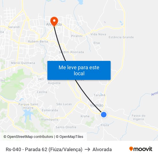 Rs-040 - Parada 62 (Fiúza/Valença) to Alvorada map