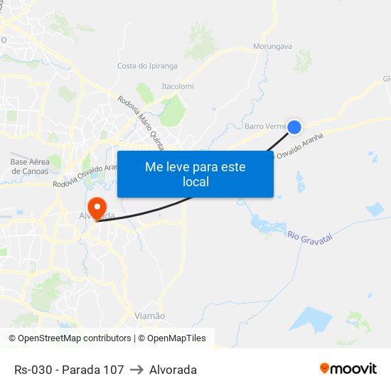 Rs-030 - Parada 107 to Alvorada map